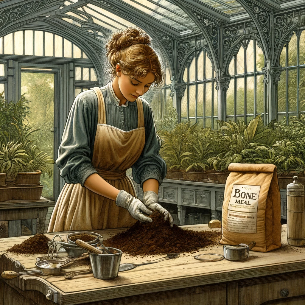 Female farmer mixing soil with Bone Meal from Little House Farm.